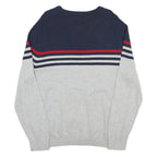 NAUTICA Mens Navy & Grey Striped Plain Crew Neck Basic Knit Jumper L Cotton