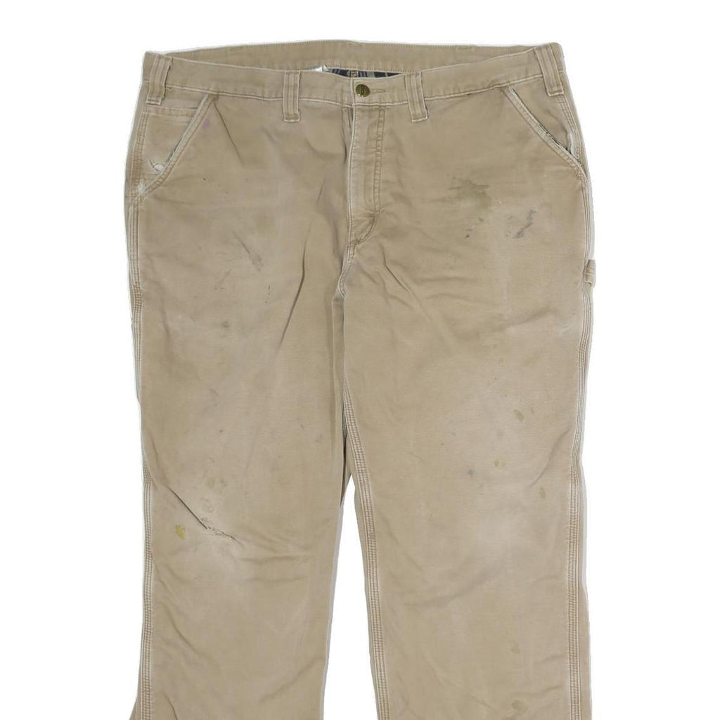 CARHARTT Mens Cotton Canvas Beige Regular Fit Straight Leg Trousers W38 L29