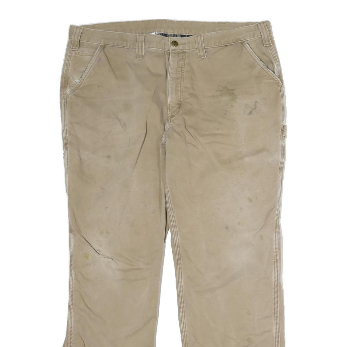 CARHARTT Mens Cotton Canvas Beige Regular Fit Straight Leg Trousers W38 L29