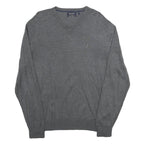 NAUTICA Mens Grey Plain Cotton Blend Jumper V-Neck Basic Knit L Casual Knitwear