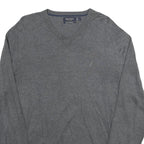 NAUTICA Mens Grey Plain Cotton Blend Jumper V-Neck Basic Knit L Casual Knitwear