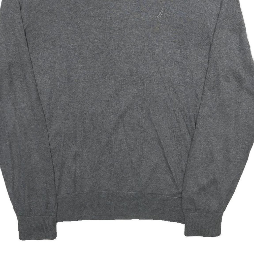 NAUTICA Mens Grey Plain Cotton Blend Jumper V-Neck Basic Knit L Casual Knitwear