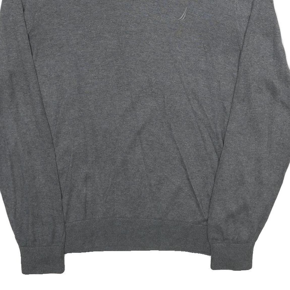 NAUTICA Mens Grey Plain Cotton Blend Jumper V-Neck Basic Knit L Casual Knitwear