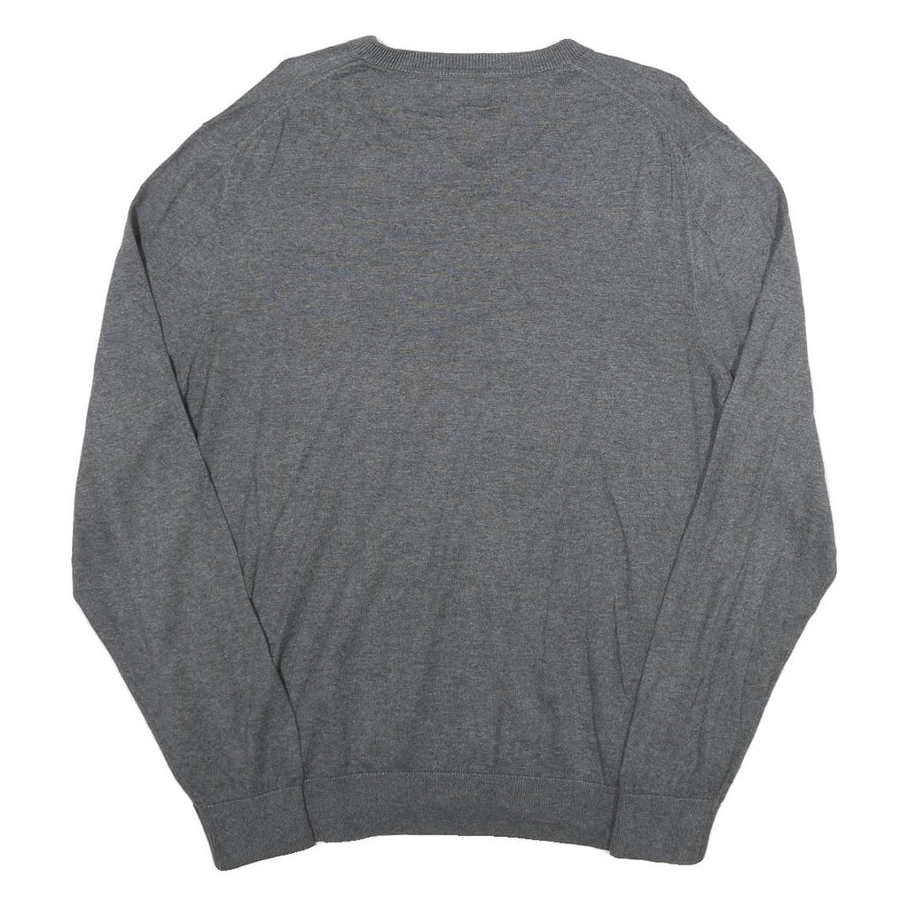 NAUTICA Mens Grey Plain Cotton Blend Jumper V-Neck Basic Knit L Casual Knitwear