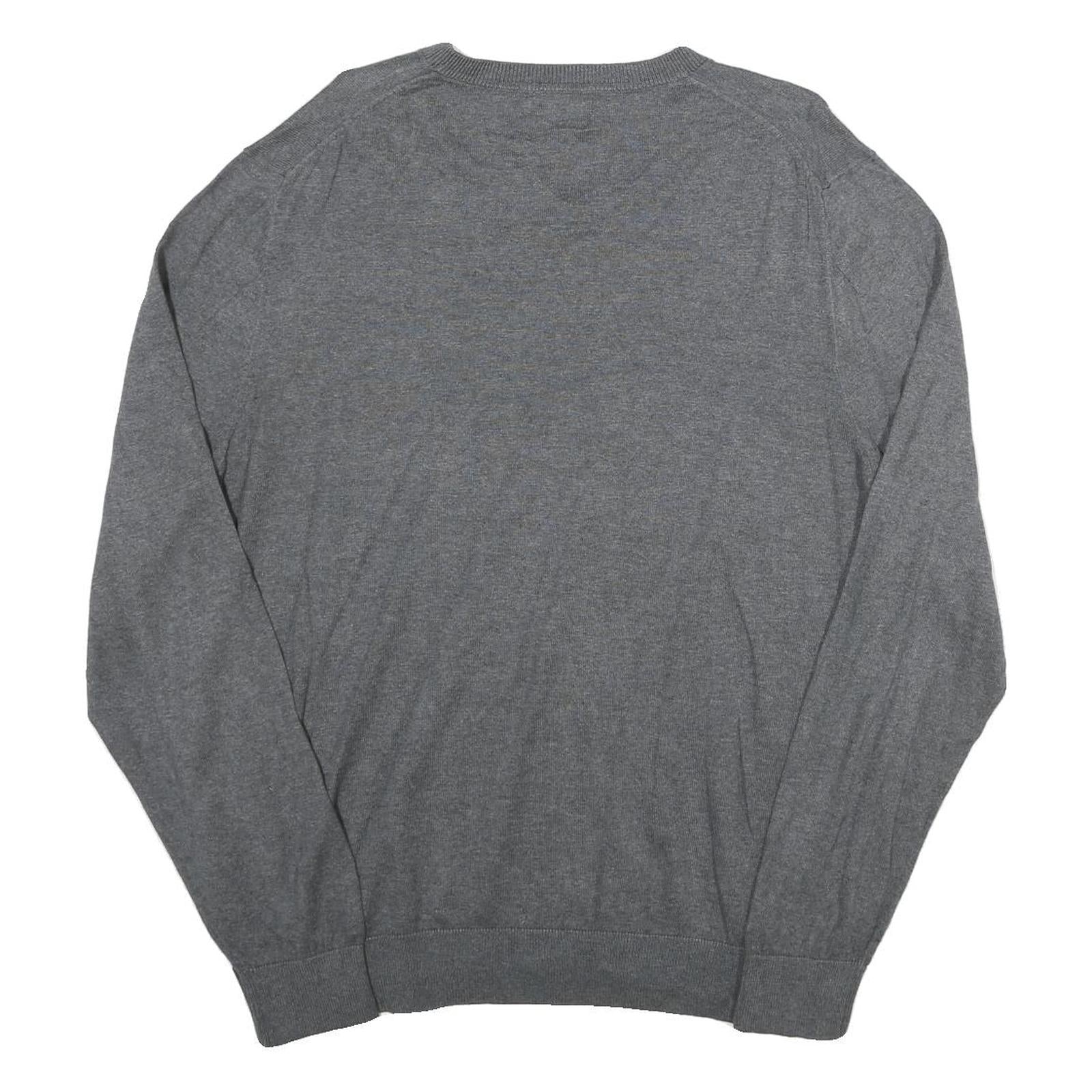 NAUTICA Mens Grey Plain Cotton Blend Jumper V-Neck Basic Knit L Casual Knitwear