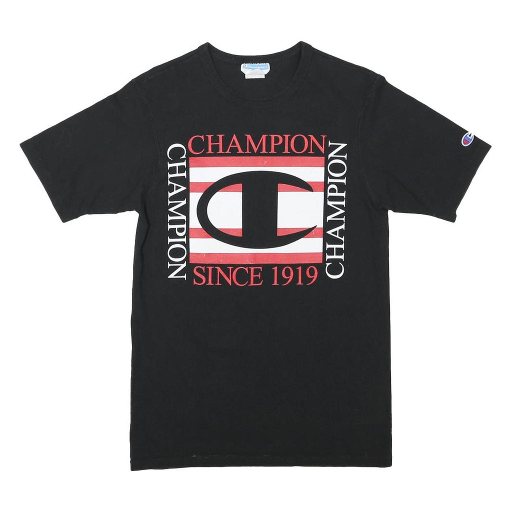 CHAMPION Mens Black Graphic T-Shirt S Short Sleeve Crew Neck Cotton Blend