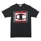 CHAMPION Mens Black Graphic T-Shirt S Short Sleeve Crew Neck Cotton Blend