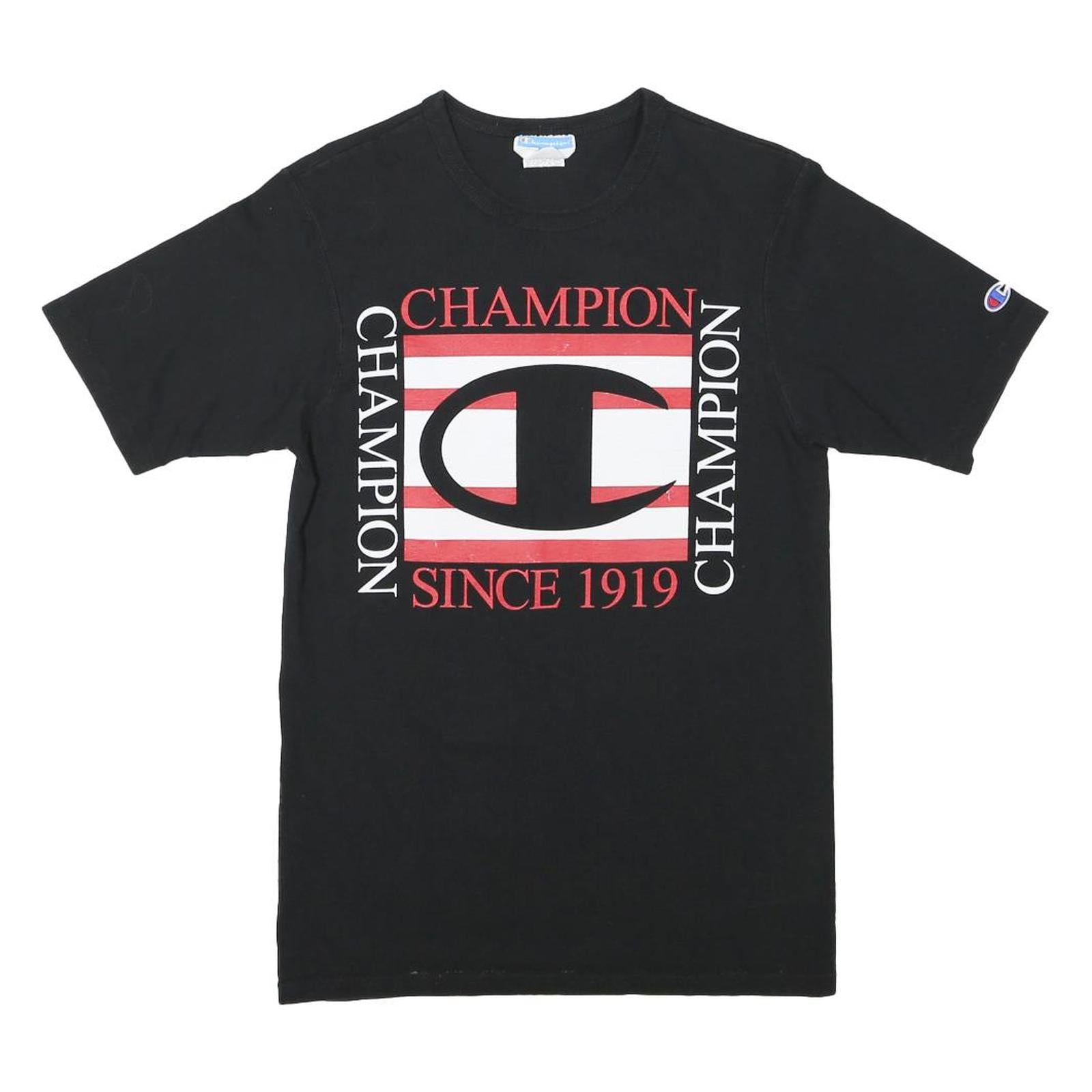 CHAMPION Mens Black Graphic T-Shirt S Short Sleeve Crew Neck Cotton Blend