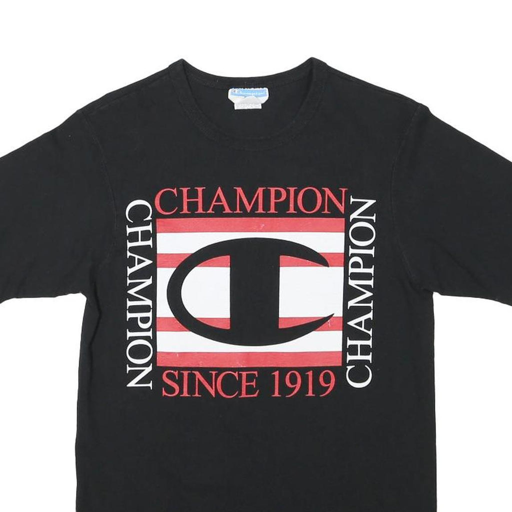 CHAMPION Mens Black Graphic T-Shirt S Short Sleeve Crew Neck Cotton Blend