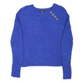 LAUREN RALPH LAUREN Womens Blue Chunky Knit Crew Neck Jumper L Button Detail