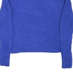 LAUREN RALPH LAUREN Womens Blue Chunky Knit Crew Neck Jumper L Button Detail