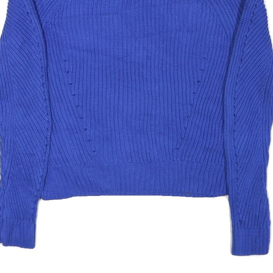 LAUREN RALPH LAUREN Womens Blue Chunky Knit Crew Neck Jumper L Button Detail