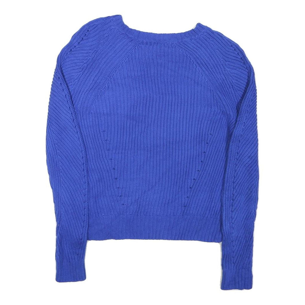 LAUREN RALPH LAUREN Womens Blue Chunky Knit Crew Neck Jumper L Button Detail