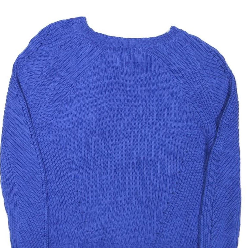 LAUREN RALPH LAUREN Womens Blue Chunky Knit Crew Neck Jumper L Button Detail