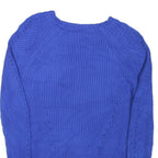 LAUREN RALPH LAUREN Womens Blue Chunky Knit Crew Neck Jumper L Button Detail