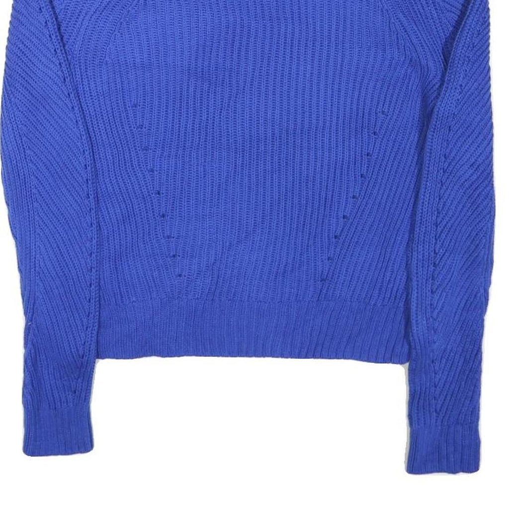 LAUREN RALPH LAUREN Womens Blue Chunky Knit Crew Neck Jumper L Button Detail