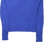 LAUREN RALPH LAUREN Womens Blue Chunky Knit Crew Neck Jumper L Button Detail
