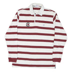 NAUTICAL Mens White & Burgundy Striped Long Sleeve Polo Shirt L Cotton Blend