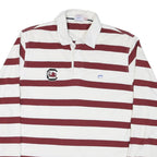 NAUTICAL Mens White & Burgundy Striped Long Sleeve Polo Shirt L Cotton Blend