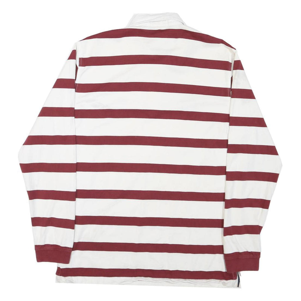 NAUTICAL Mens White & Burgundy Striped Long Sleeve Polo Shirt L Cotton Blend