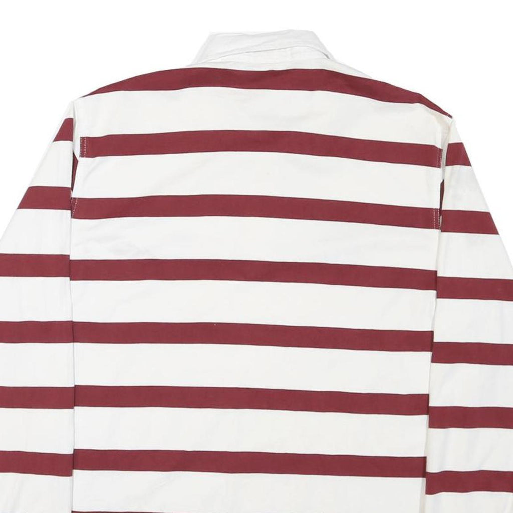 NAUTICAL Mens White & Burgundy Striped Long Sleeve Polo Shirt L Cotton Blend