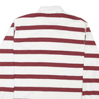 NAUTICAL Mens White & Burgundy Striped Long Sleeve Polo Shirt L Cotton Blend