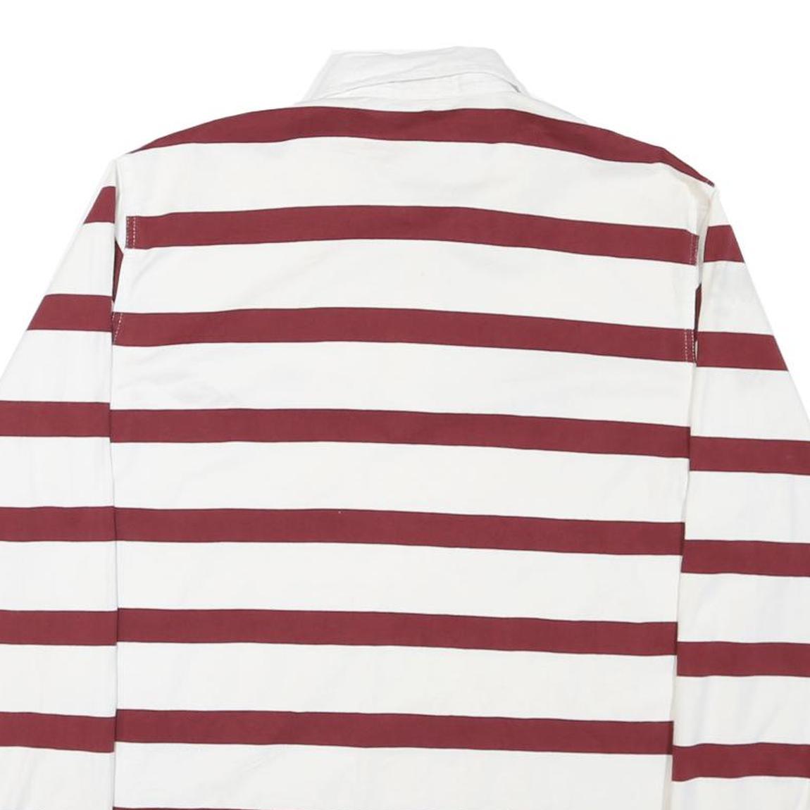 NAUTICAL Mens White & Burgundy Striped Long Sleeve Polo Shirt L Cotton Blend
