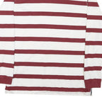 NAUTICAL Mens White & Burgundy Striped Long Sleeve Polo Shirt L Cotton Blend