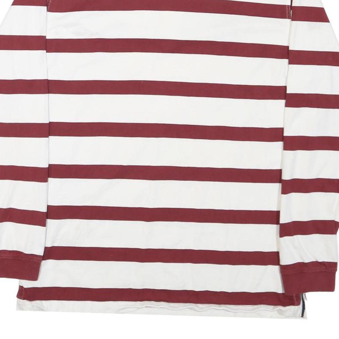 NAUTICAL Mens White & Burgundy Striped Long Sleeve Polo Shirt L Cotton Blend