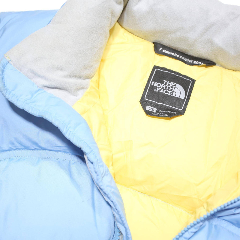 THE NORTH FACE Womens Blue & Yellow Sleeveless Puffer Jacket L Polyester Blend