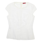 HUGO BOSS Womens White Printed Top Short Sleeve Round Neck Size S Stylish