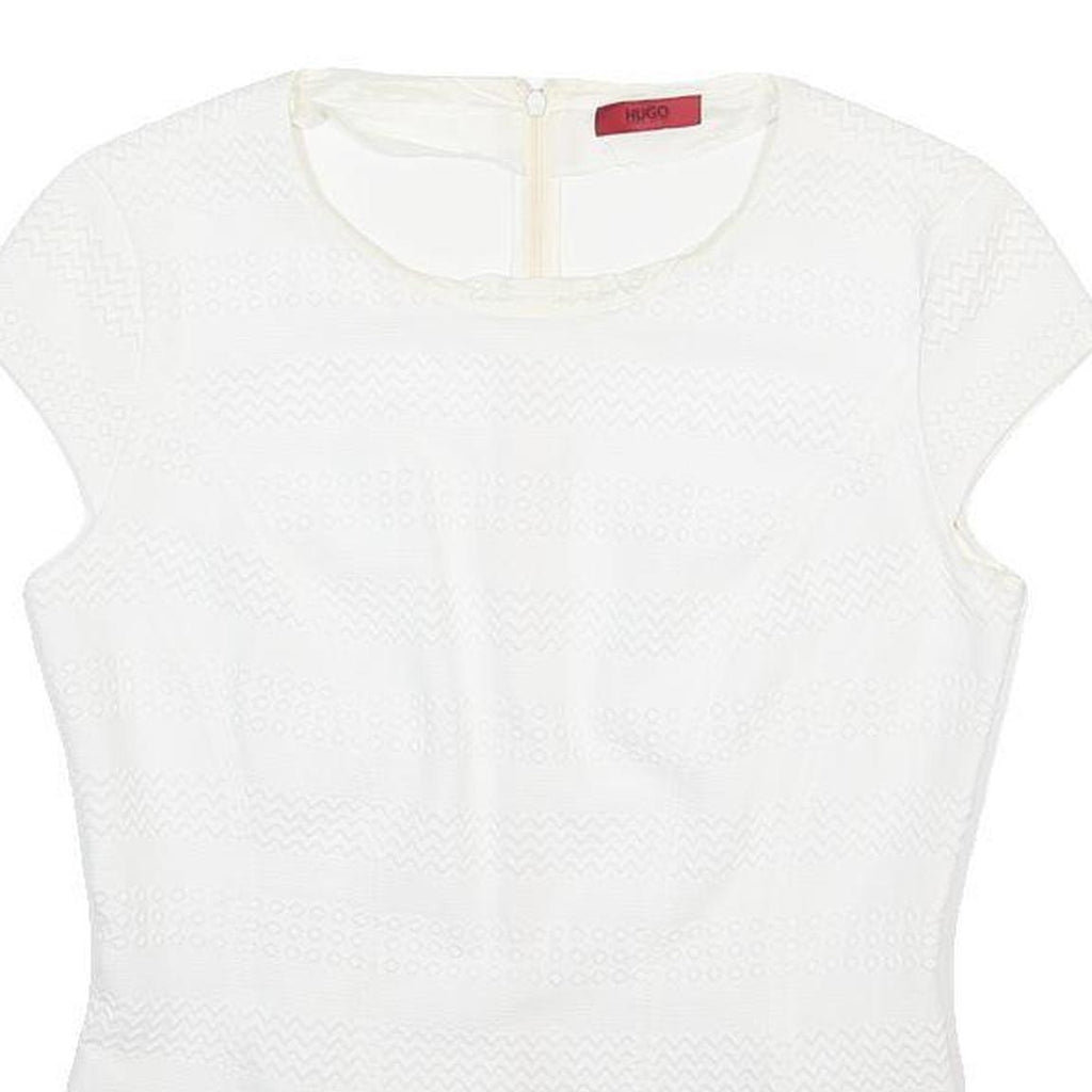 HUGO BOSS Womens White Printed Top Short Sleeve Round Neck Size S Stylish