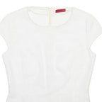 HUGO BOSS Womens White Printed Top Short Sleeve Round Neck Size S Stylish