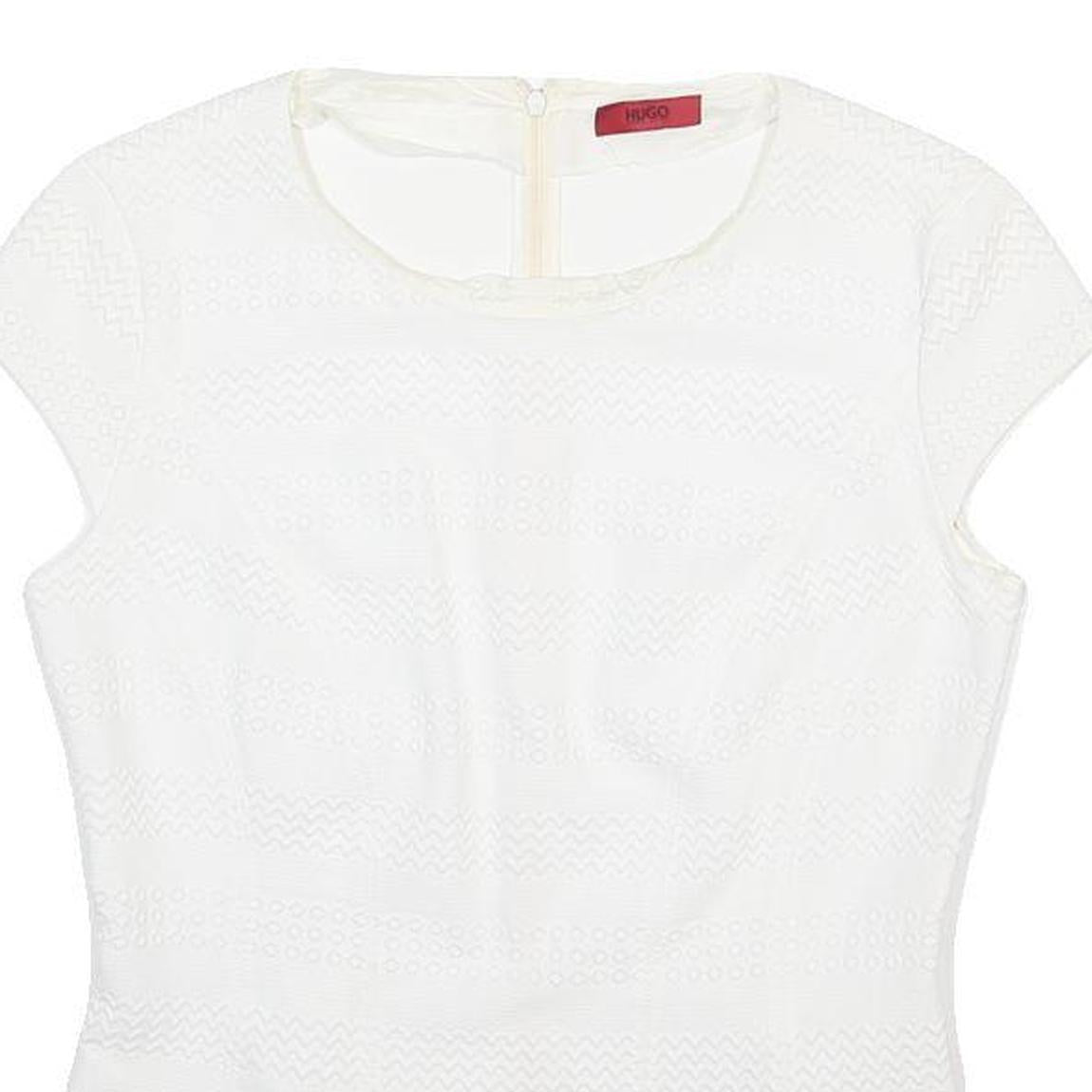 HUGO BOSS Womens White Printed Top Short Sleeve Round Neck Size S Stylish