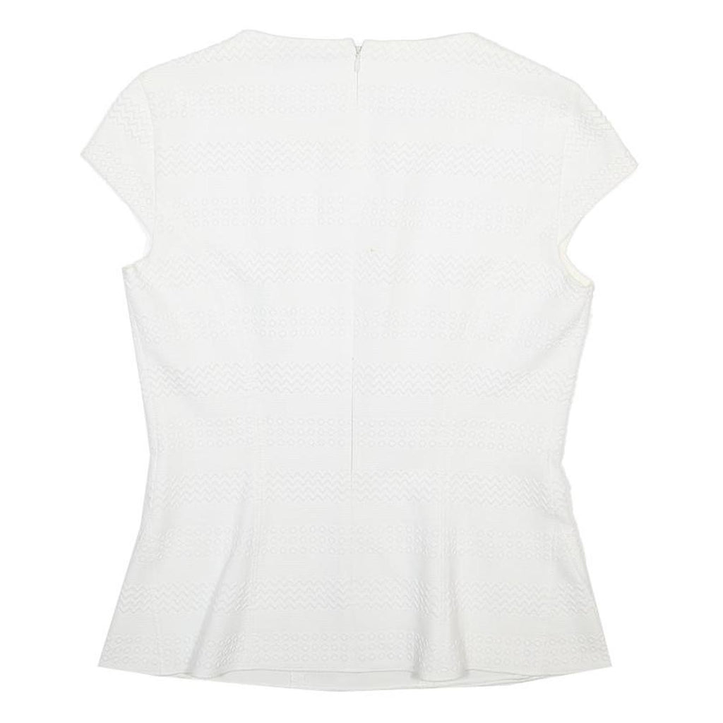 HUGO BOSS Womens White Printed Top Short Sleeve Round Neck Size S Stylish