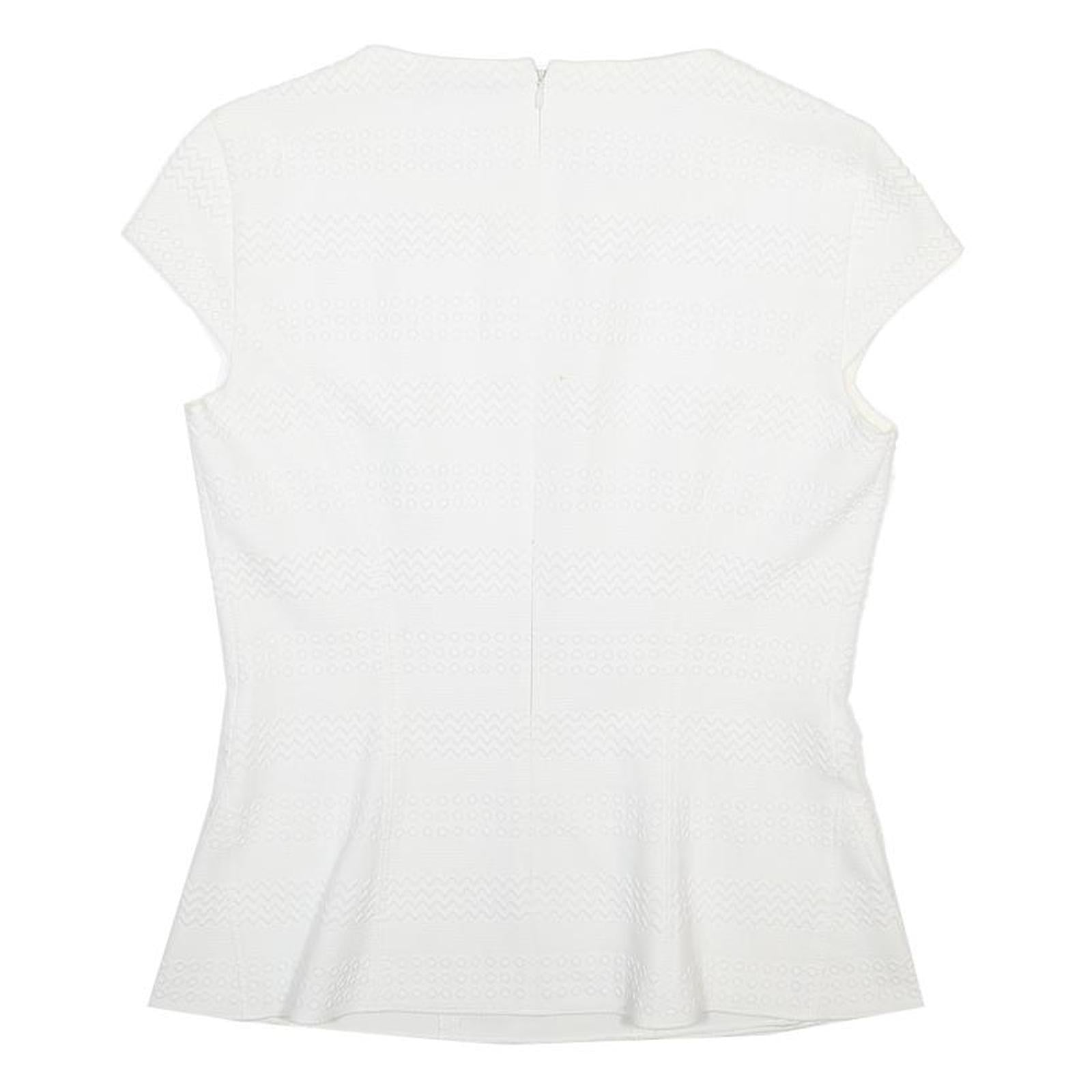 HUGO BOSS Womens White Printed Top Short Sleeve Round Neck Size S Stylish