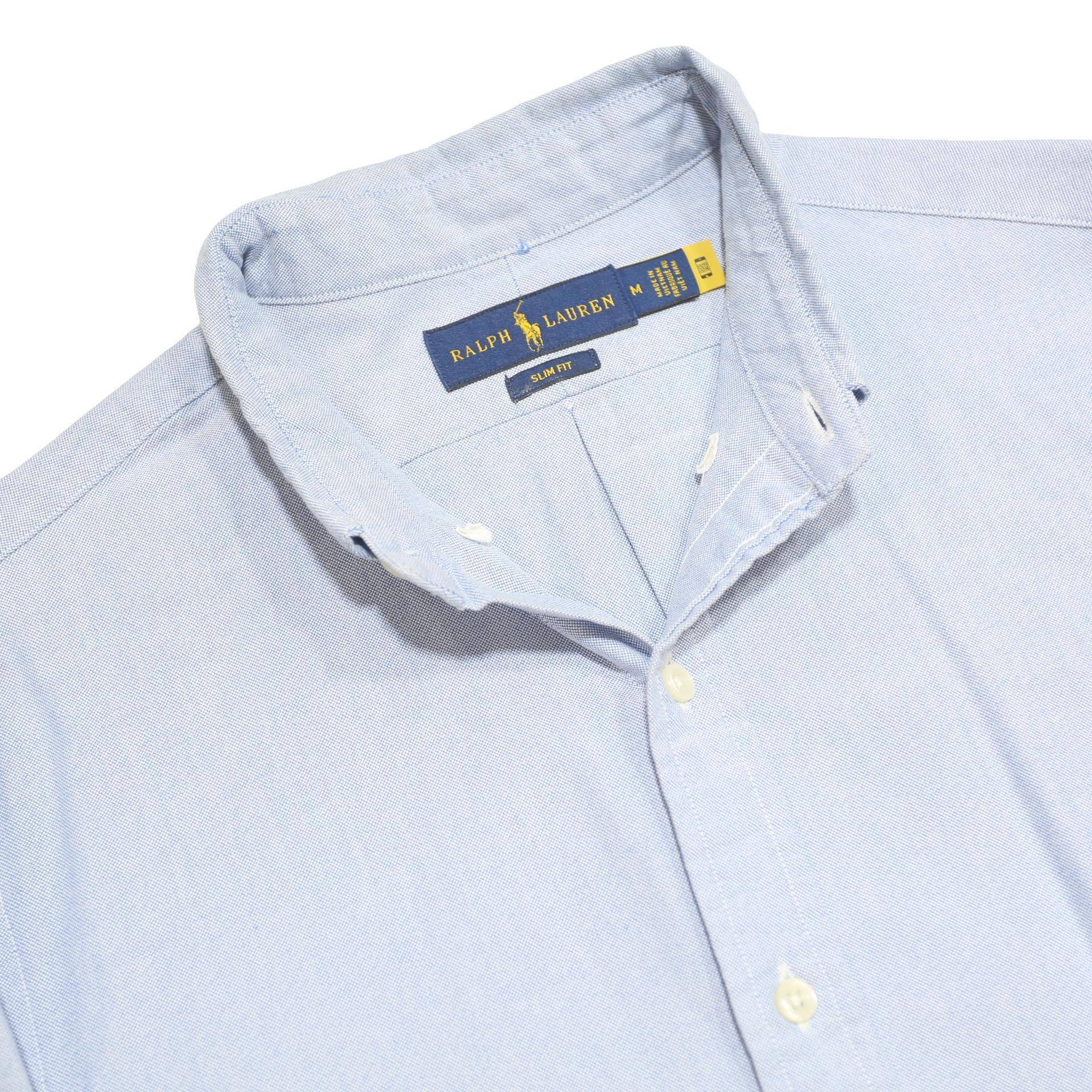 RALPH LAUREN Mens Blue Plain Shirt M Button Down Collar Long Sleeve Classic Fit
