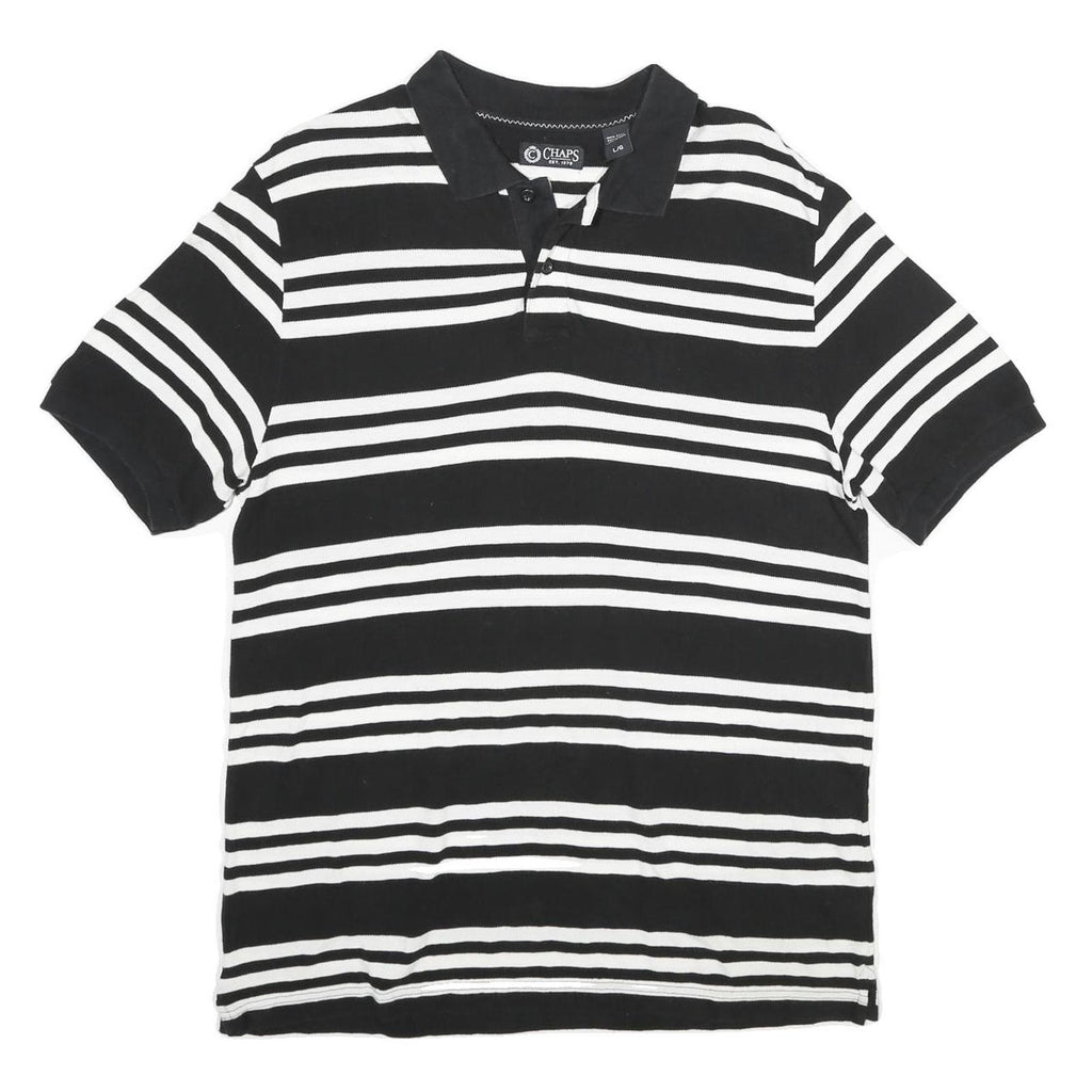 CHAPS Mens Black & White Striped Short Sleeve Polo Shirt L Cotton Casual Summer