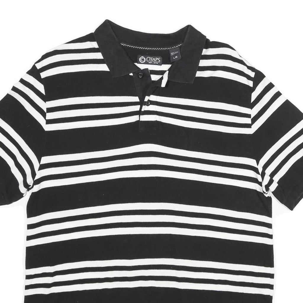 CHAPS Mens Black & White Striped Short Sleeve Polo Shirt L Cotton Casual Summer