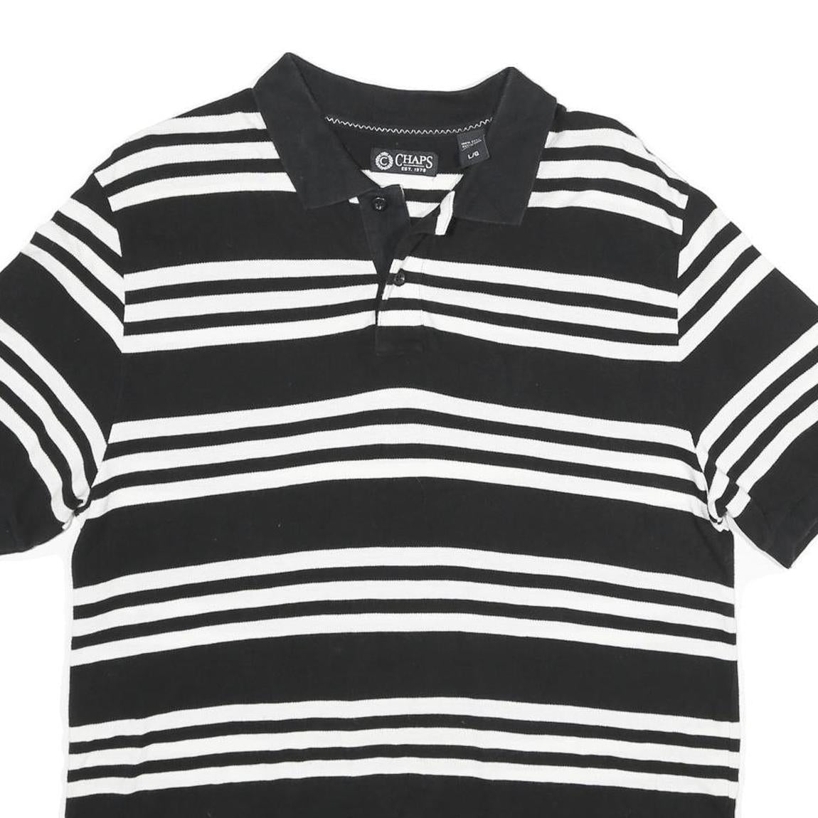 CHAPS Mens Black & White Striped Short Sleeve Polo Shirt L Cotton Casual Summer