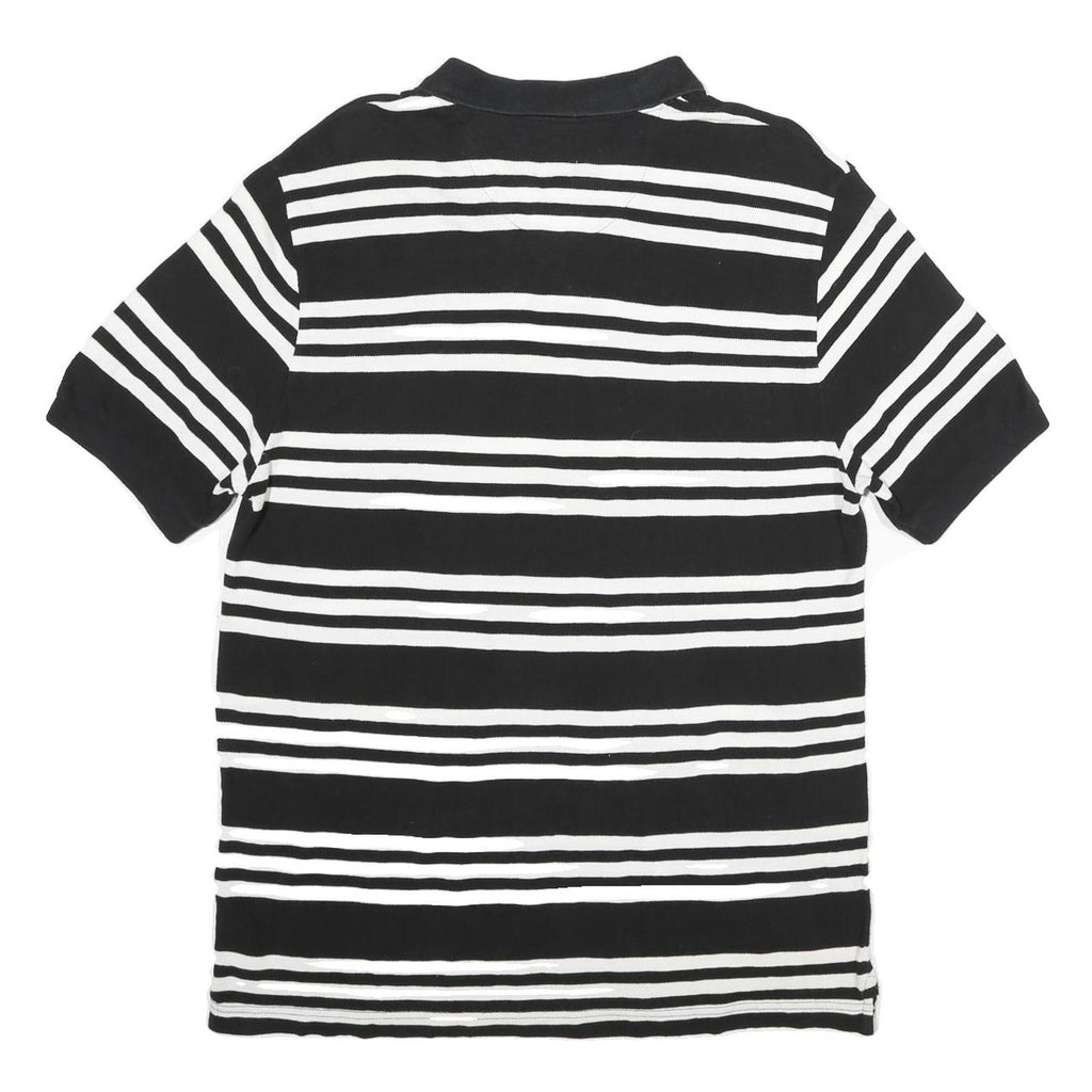 CHAPS Mens Black & White Striped Short Sleeve Polo Shirt L Cotton Casual Summer
