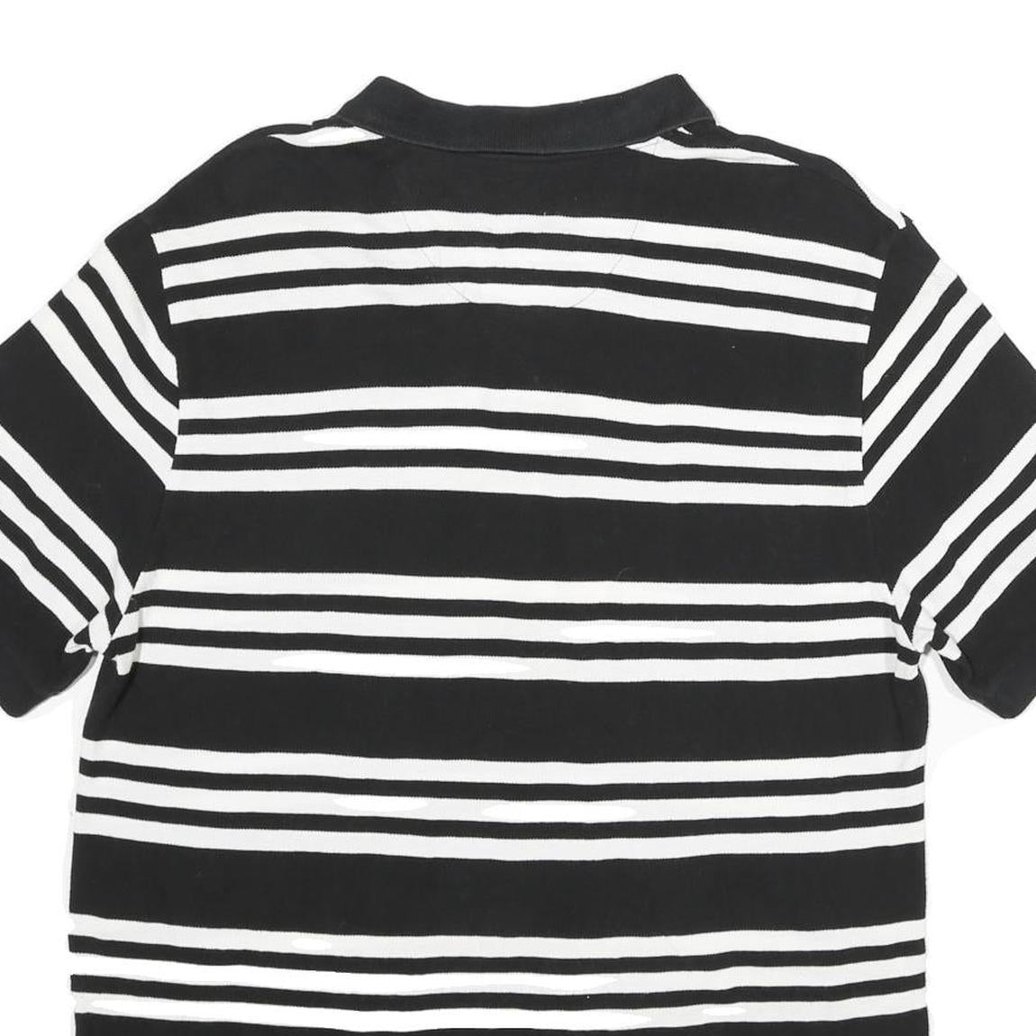 CHAPS Mens Black & White Striped Short Sleeve Polo Shirt L Cotton Casual Summer