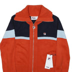 FILA Womens Orange & Navy Colourblock Pattern Zip Up Jumper Crew Neck S Acrylic