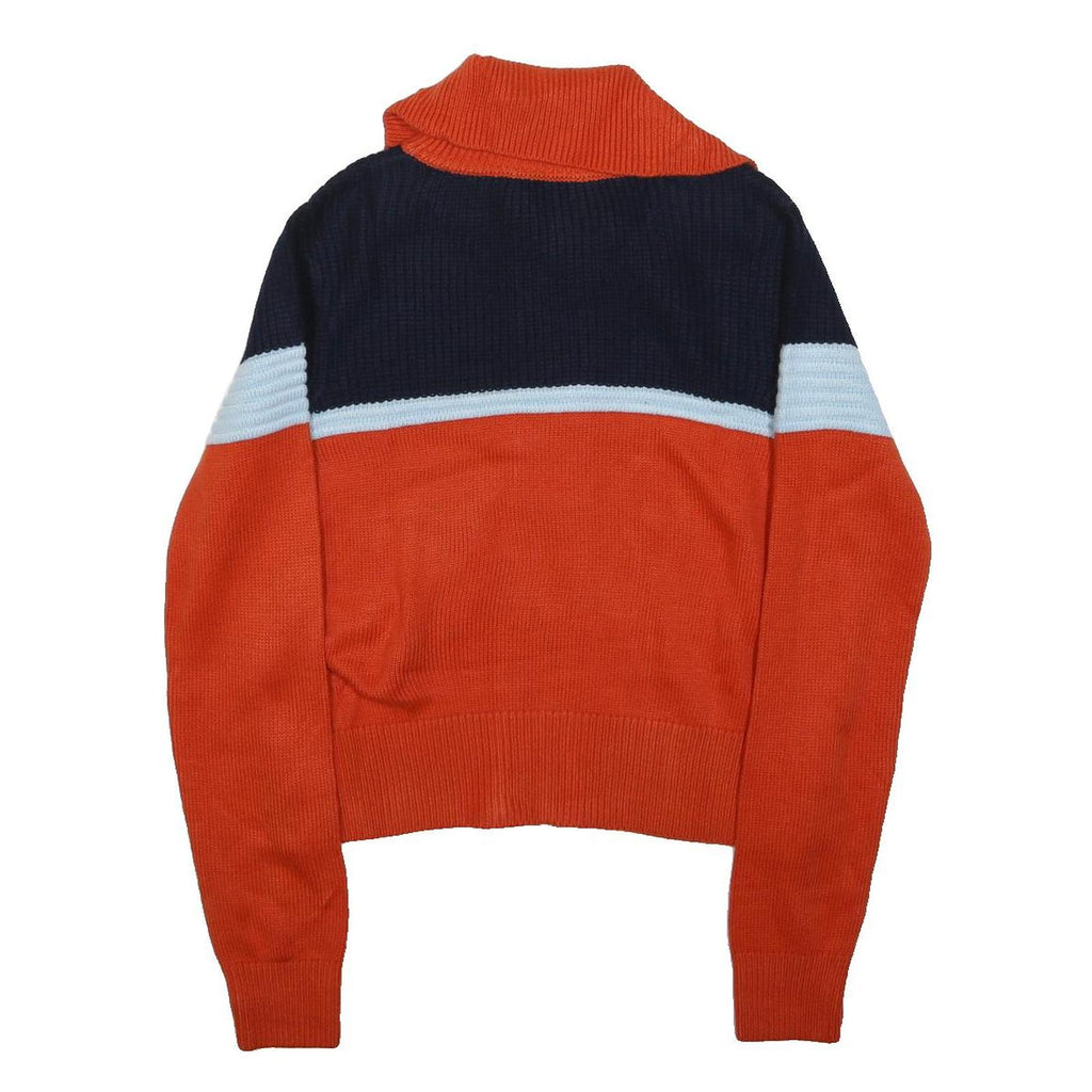 FILA Womens Orange & Navy Colourblock Pattern Zip Up Jumper Crew Neck S Acrylic