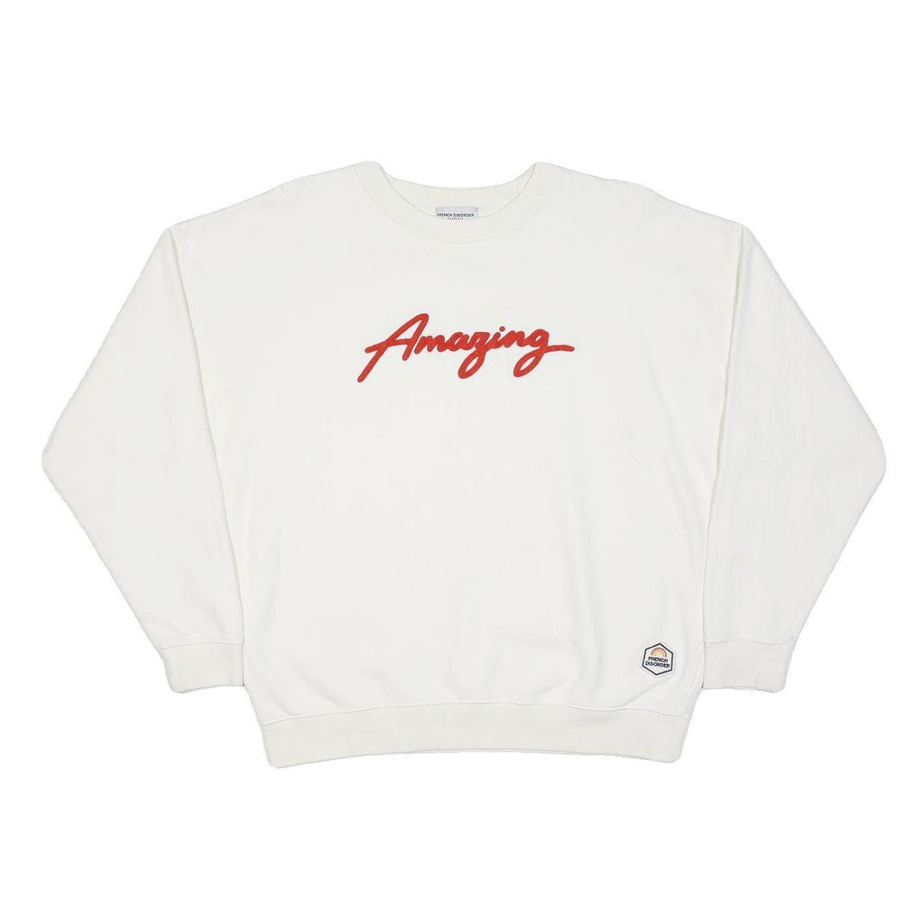 FRENCH DISORDER Mens White Red Amazing Crew Neck S Cotton Sweatshirt Casual