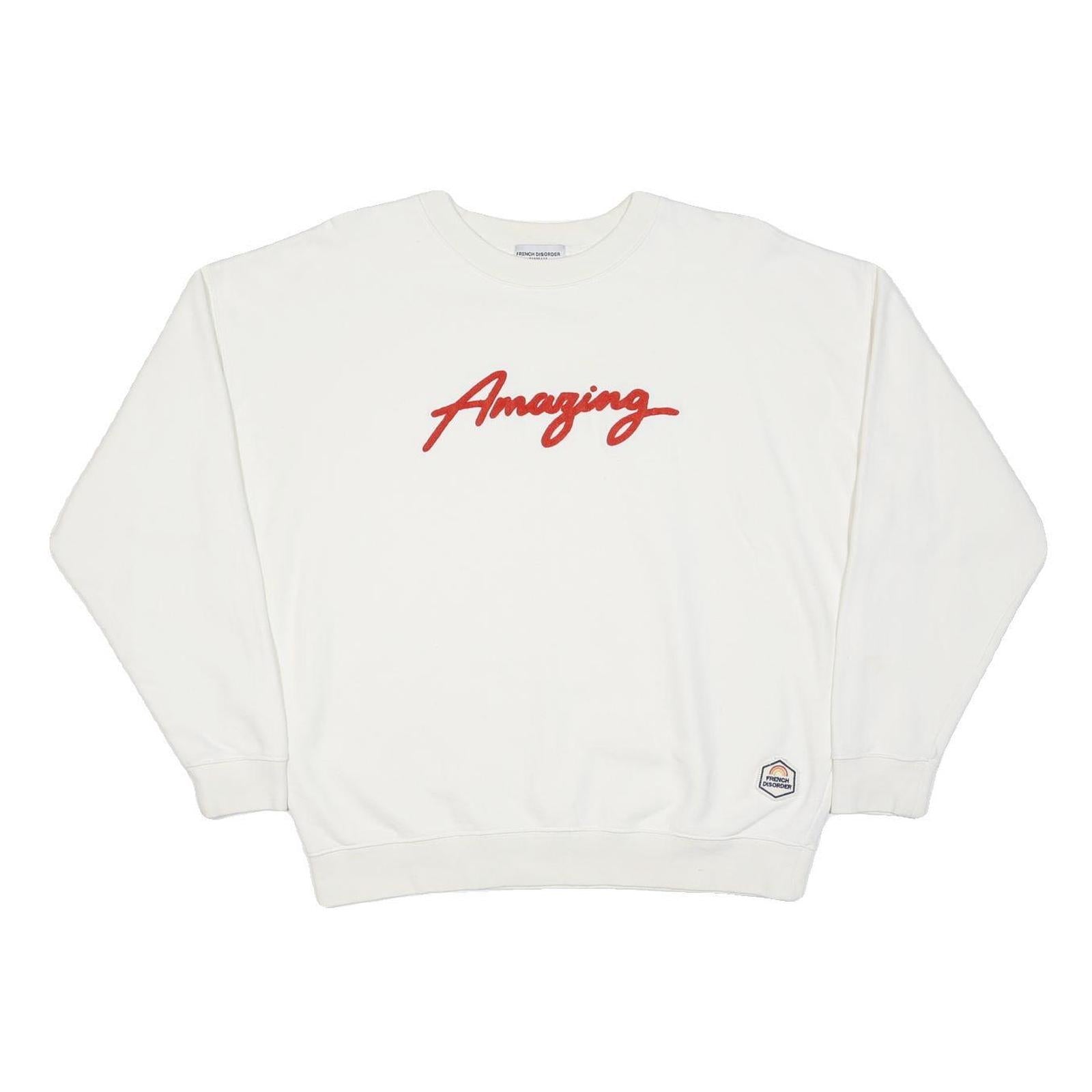 FRENCH DISORDER Mens White Red Amazing Crew Neck S Cotton Sweatshirt Casual