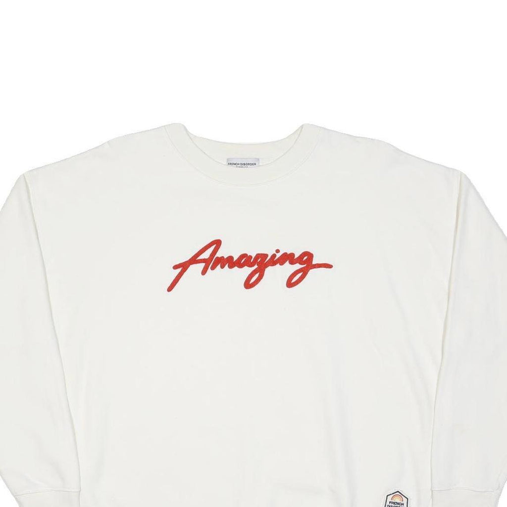 FRENCH DISORDER Mens White Red Amazing Crew Neck S Cotton Sweatshirt Casual