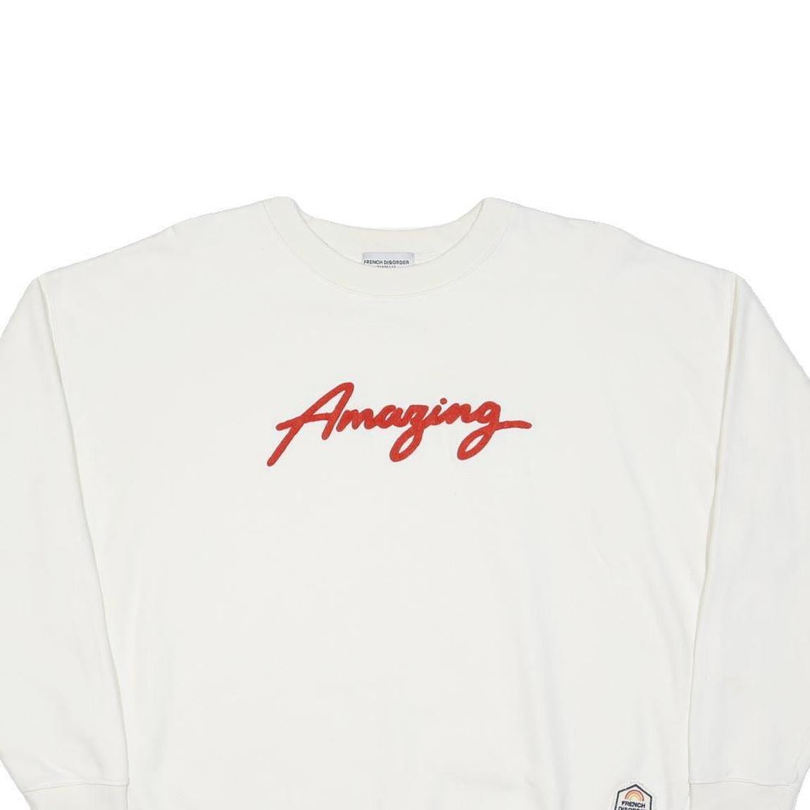 FRENCH DISORDER Mens White Red Amazing Crew Neck S Cotton Sweatshirt Casual