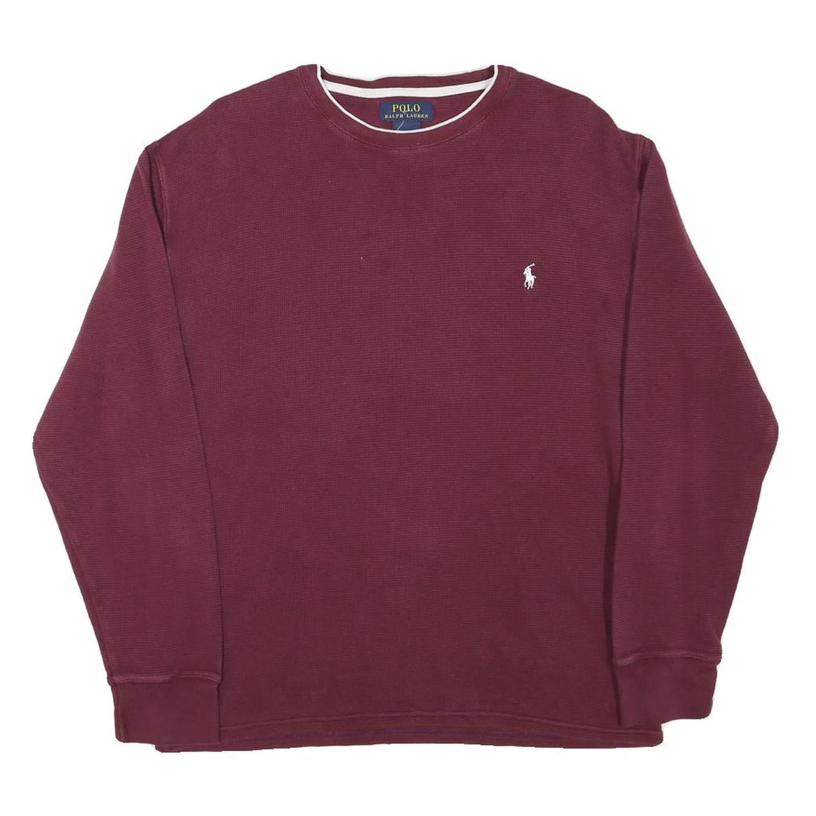 POLO RALPH LAUREN Mens Maroon Plain Cotton Blend Pullover Crew Neck Jumper L