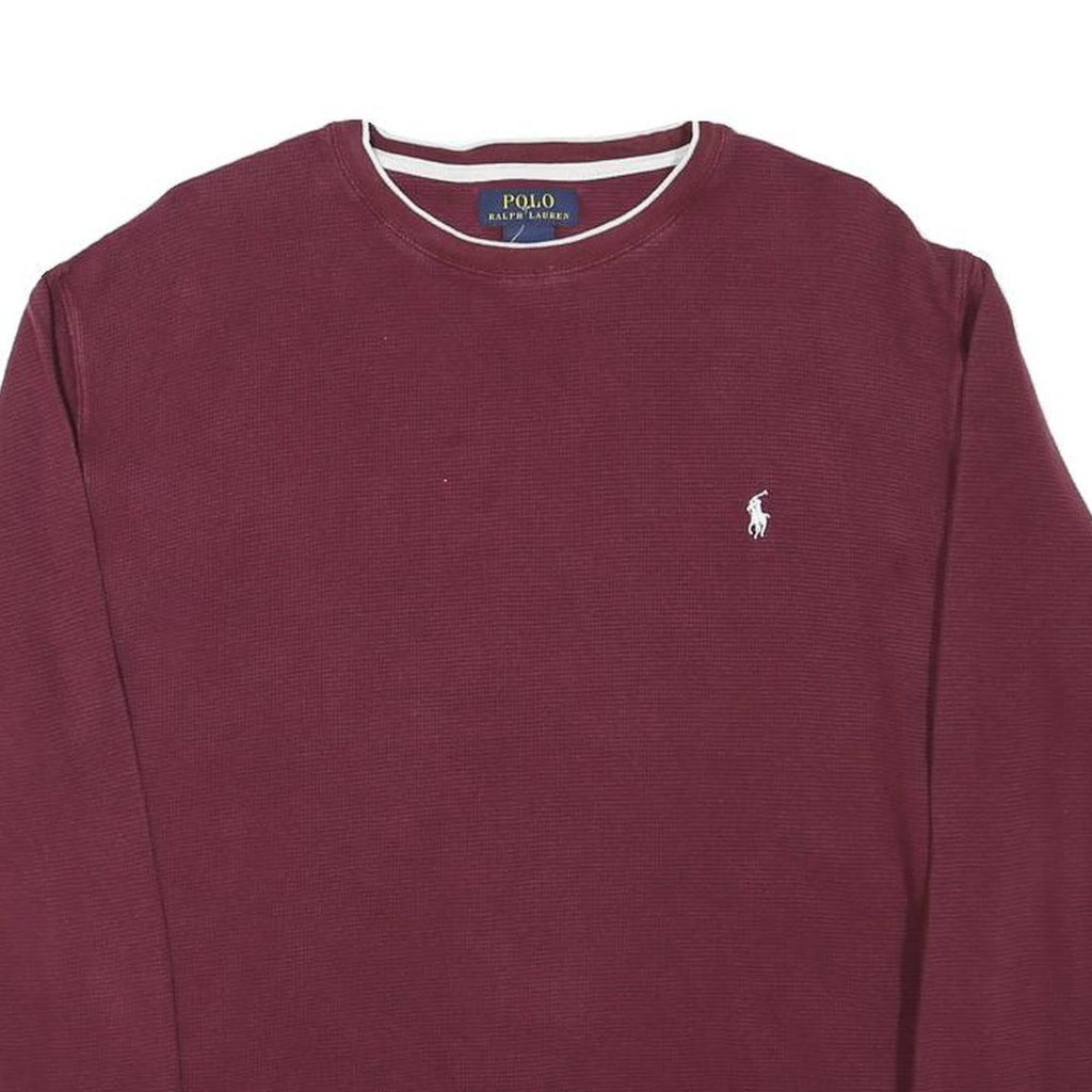 POLO RALPH LAUREN Mens Maroon Plain Cotton Blend Pullover Crew Neck Jumper L